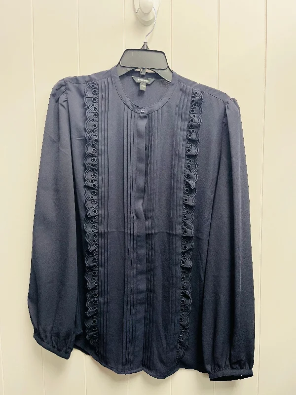 Blouse Long Sleeve By Express In Navy, Size: L