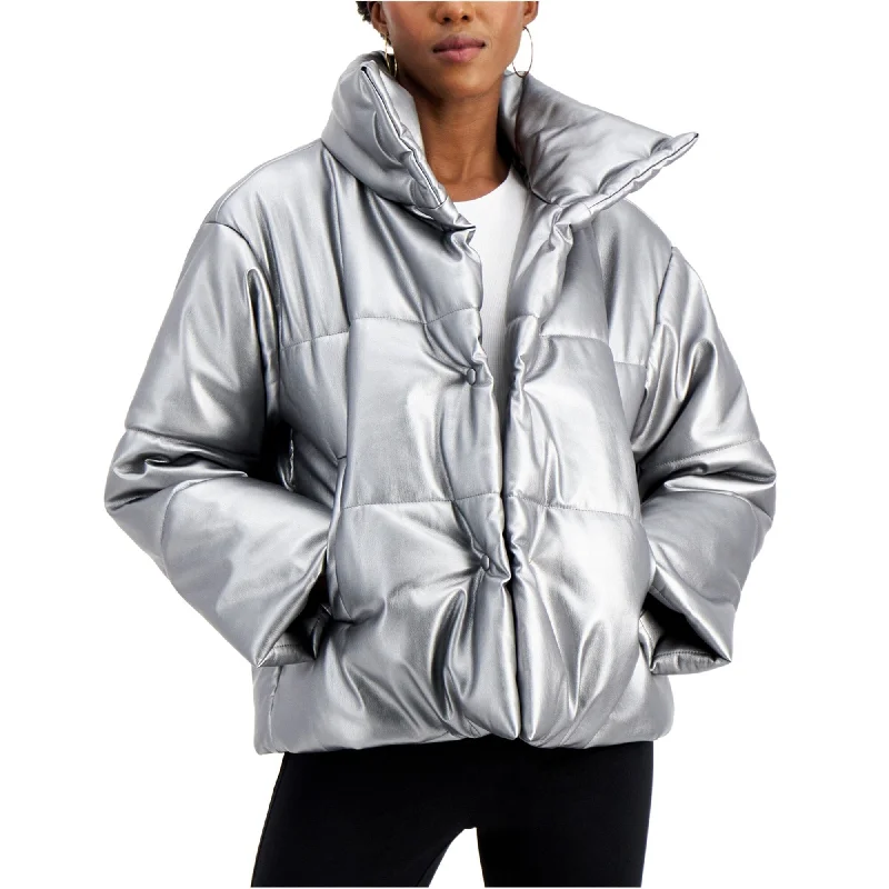 I-N-C Womens Faux Leather Puffer Jacket