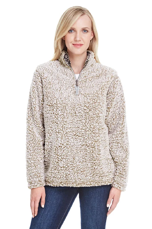 J America Womens Epic Sherpa Fleece 1/4 Zip Sweatshirt - Heather Oatmeal