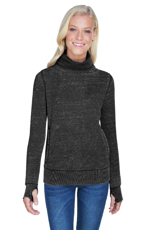 J America Womens Zen Burnout Fleece Cowl Neck Sweatshirt - Twisted Black