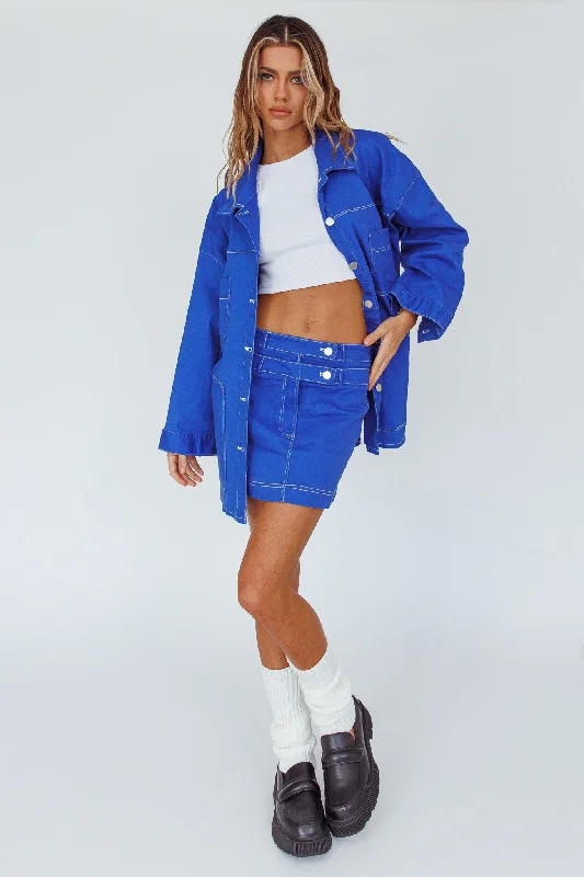 With The Band Accent Stitch Mini Skirt Blue